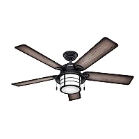 Hunter Fan Company Fan Key Biscayne Indoor/Outdoor Ceiling Fan with 2 LED Lights and Pull Chain Control, Weathered Zinc Finish, 54 Inch