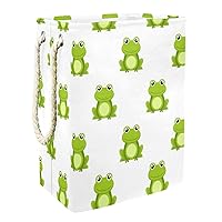 Cute Green Frog Laundry Hamper With Handles Large Collapsible Basket For Storage Bin, Kids Room, Home Organizer, Cloth Storage, 19.3x11.8x15.9 In