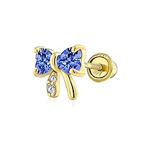 Tiny Minimalist Delicate AAA CZ Cartilage Ear Lobe Piercing Daith Ribbon Bow 1 Piece Stud Earrings For Women 14K Real Gold Screw back Simulated Stones