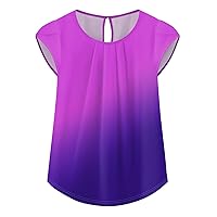 Women Casual Shirts Peplum Tops for Women 2024 Summer Casual Fashion Print Bohemian Loose Fit with Short Sleeve Round Neck Shirts Dark Purple Large