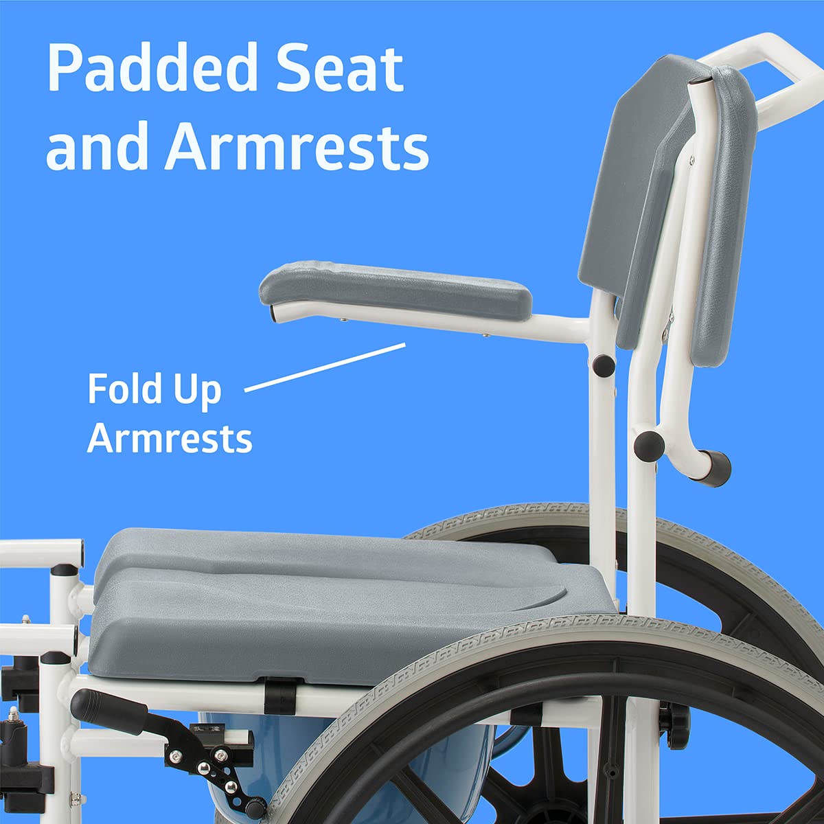 Medline Aluminum Shower Commode Wheelchair, 275 lbs. Capacity — for Seniors & Injured in Restroom, Bathroom or As Toilet, 1 Ct.