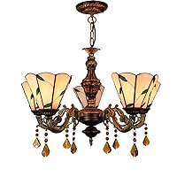 HomeLava Tiffany Chandelier Fixtures Farmhouse Pendant Fixture Stained Glass Chanelier Dia23.6 inches Tiffany Chandelier Light Fixtures 5-Lights Pool Table Pendant Lamp(Leaf Style-Yellow)