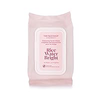 The Face Shop Rice Water Bright Cleansing Facial Wipes - Rice Extract - Refreshing, Brightening, Moisturizing - Infused with Cleansing Milk - Vegan Disposable Makeup Remover Wipes - Korean Skin Care