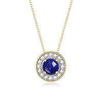 Rylos 14K Yellow Gold Halo Designer Necklace: Gemstone & Diamond, 18