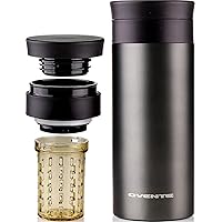 Ovente Stainless Steel Vacuum Insulated Coffee Water Mug, 16 oz Portable Double Wall Handheld Tumbler with Tea Infuser, BPA-Free Spill Proof Travel Friendly for Hot Cold Beverage, Gunmetal MSA16G