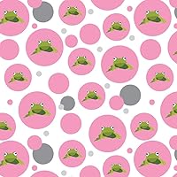 GRAPHICS & MORE Premium Gift Wrap Wrapping Paper Roll Pattern - Frog Hop Froggy Ribbit Green - Pink