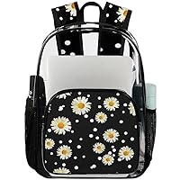Daisy Polka Dots Clear Backpack Heavy Duty Transparent Bookbag for Women Men See Through PVC Backpack for Security, Work, Sports, Stadium
