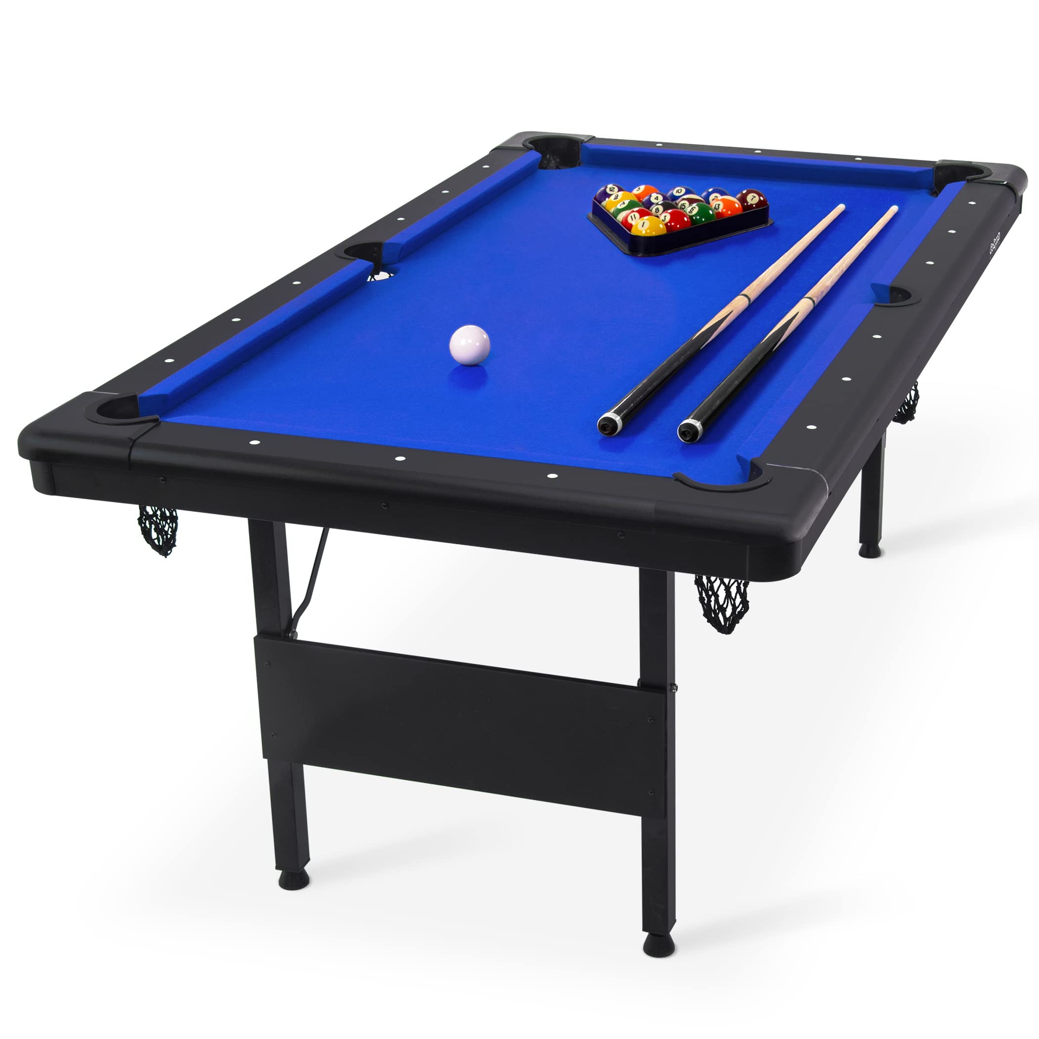 GoSports 6 ft or 7 ft Billiards Table - Portable Pool Table - Includes Full Set of Balls, 2 Cue Sticks, Chalk, and Felt Brush; Choose Your Size and Color