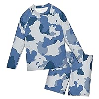 Blue Camo Boys Rash Guard Sets 2-Piece Swimsuit Bathing Suit Trunks and Rash Guard Shirt,3T