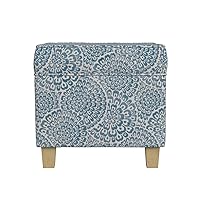 HomePop Home Decor Classic Square Storage Ottoman with Lift Off Lid | Ottoman with Storage for Living Room & Bedroom, Blue and Cream Modern Floral