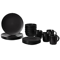 16 PC Dinnerware Dish Set for 4 Person | Mugs, Salad and Dinner Plates and Bowls Sets, Dishes with Highly Chip and Crack Resistant, Dishwasher and Microwave Safe, Matte Black. QI004501
