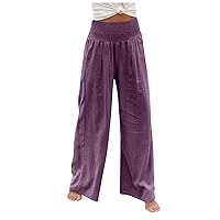 Women's Sweatpants High Waisted Linen Palazzo Pants Wide Leg Long Lounge Pant Trousers with Pocket Sweatpants