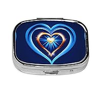 Sky Blue Heart Print Square Mini Pill Box, 2 Compartment Pill Box, Portable Pill Box for Home Traveling