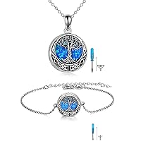 ONEFINITY Tree of Life Urn Necklaces/Bracelet for Ashes Sterling Silver Opal Tree of Life Cremation Jewelry for Ashes Memory Jewelry for Women Men