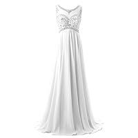 Sheer Neck Beading Chiffon Long Prom Dresses Evening Gowns