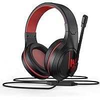 Anivia MH601 Headphones with Microphone Wired Headset with Active Noise Canceling Microphone, 3.5mm Audio Jack Stereo Headphone - Red (Game/Work/School)