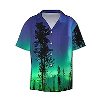 Aurora Borealis Men's Summer Short-Sleeved Shirts, Casual Shirts, Loose Fit with Pockets