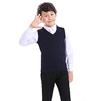 TopTie Kid Uniform Sweater Vest V-Neck Cotton Knit Pullover (Navy/Black)