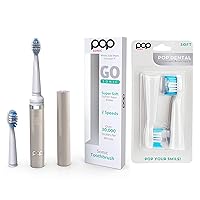 Pop Sonic Electric Toothbrush (Grey) Bonus 2 Pack Replacement Heads- Travel Toothbrushes w/AAA Battery | Kids Electric Toothbrushes with 2 Speed & 15,000-30,000 Strokes/Minute