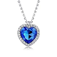 AILUOR Titanic Heart of The Ocean Neckalce, Royal Blue Crystal Created Sapphire Pendant with Silver Plated Necklace Jewelry