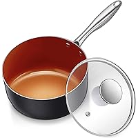 MICHELANGELO 3 Quart Saucepan with Lid, Ultra Nonstick Copper Sauce Pan with Lid, Small Pot with Lid, Ceramic Nonstick Saucepan, 3 Qt Small Pot for Cooking, Induction Compatible