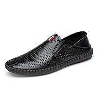 Men's Leather Cut Out Breathable Loafers Fashion Round Toe Slip On Soft Solewalking Flats Sandals Formal Business Casual Comfortable Work Shoes