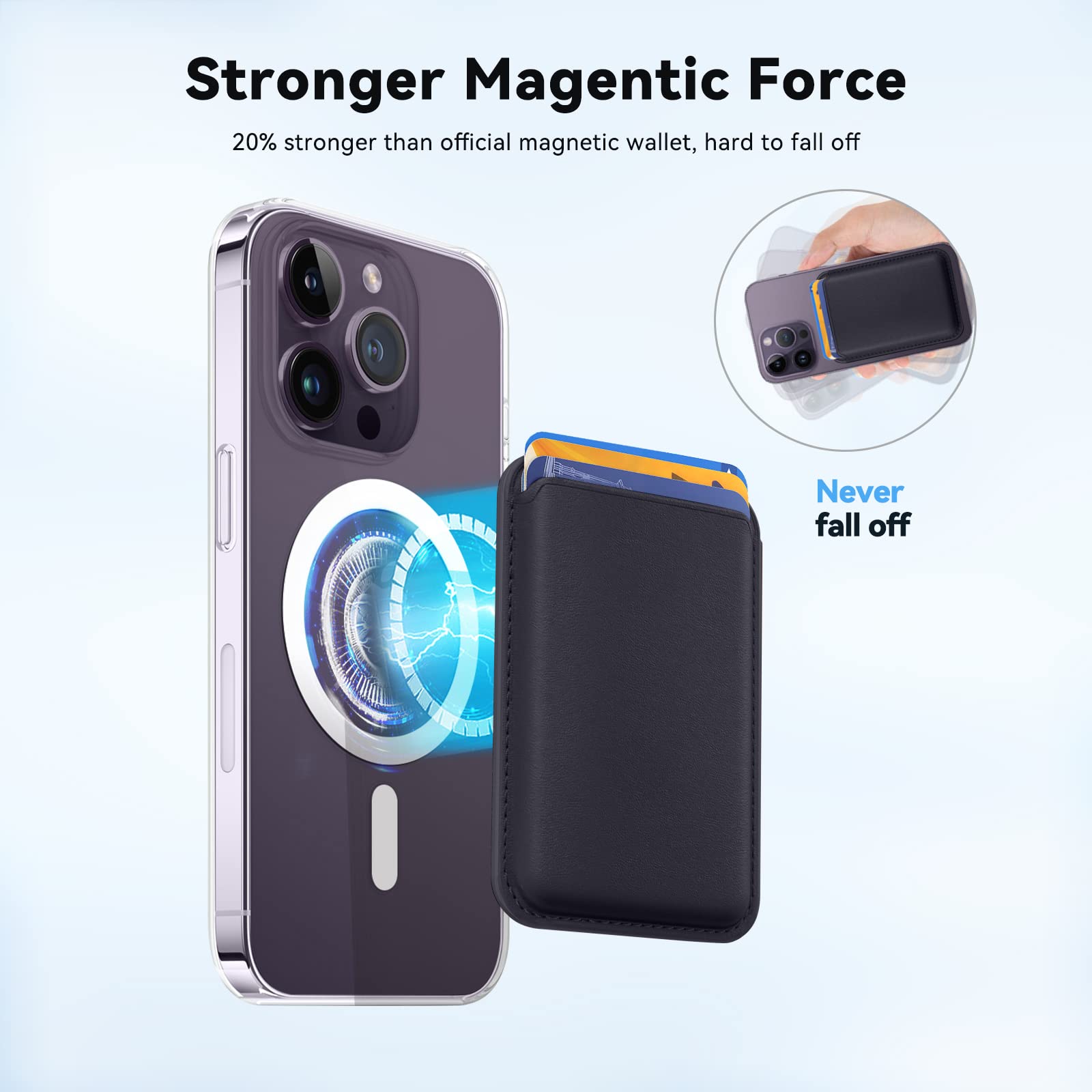 MARETU Magnetic Wallet Card Holder with Mag Safe, Mag-Safe Leather Wallet for iPhone 14 13 12 Pro/Pro Max/Plus/Mini Mag Safe Case, Magnetic Card Holder for Back of iPhone 14/13/12 Series, Midnight