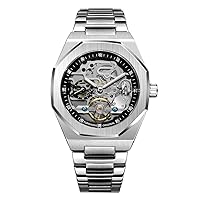BOLYTE Tourbillon Design Men's Analog Automatic Stainless Steel Wrist Watch Mechanical Skeleton Male Clock