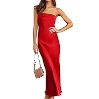 Formal Dresses for Women Sleeveless Chest Wrap Strapless Maxi Dress Solid Color Satin Sexy Tube Top Cocktail Dresses