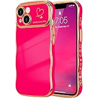 for iPhone 13 Case with Screen Protector - Cute Wave Frame Curly Shape with Love Heart for Women & Girls - Raised Camera Protection - Luxury Plating - Shockproof Phone Case 6.1