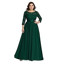 Ever-Pretty Women's Plus Size A-Line 3/4 Lace Sleeves Chiffon Long Maxi Formal Dresses 7412-PZ
