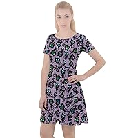 CowCow Womens Soft Casual Dress Colorful Cute Monsters On Germs Pattern Cap Sleeve Velour Dress, XS-3XL