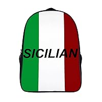 Sicilian On Italian Flag 16 Inch Backpack Adjustable Strap Daypack Double Shoulder Backpack Business Laptop Backpack for Hiking Travel