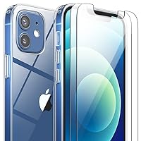 [Full Protection Case for iPhone 12 / iPhone 12 Pro with 2X Glass Screen Protectors - Crystal Clear