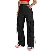 Blooming Jelly Women's Cargo Pants Y2K High Waist Parachute Pants Straight Wide Leg Baggy Pants with Multiple Pockets