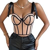 2024 Women Fashion Sweetheart Neck Lace Up Corset Tops Sexy Sleeveless Backless Cami Crop Top Going Out Tank Tops
