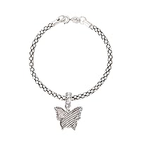 White Gold Butterfly Dangling Pendant Charm for Women, Vintage Antique Finish Bangle