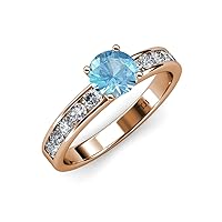 Blue Topaz & Natural Diamond (SI2-I1, G-H) Engagement Ring 1.95 ctw 14K Rose Gold