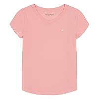 Nautica Girls' Short Sleeve V-Neck T-Shirt, Solid Cotton Blend Tee with Tagless Interior