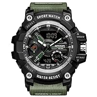 KXAITO Men's Analogue Sports Watch Military Watch Outdoor LED Stopwatch Digital Electronic Large Dual Display Waterproof Tactical Army Wrist Watches for Men 8007