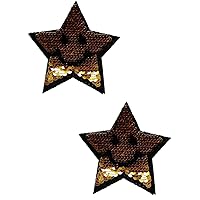 Kleenplus 2Pcs. Smile Star Sequins Gold Patch Embroidered Applique Craft Handmade Baby Kid Girl Women Clothes DIY Costume Accessory Decorative Repair Patches