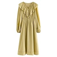 Women's Yellow V-Neck Dress Casual Lantern Sleeve Holiday Long Dress Elegant Dress