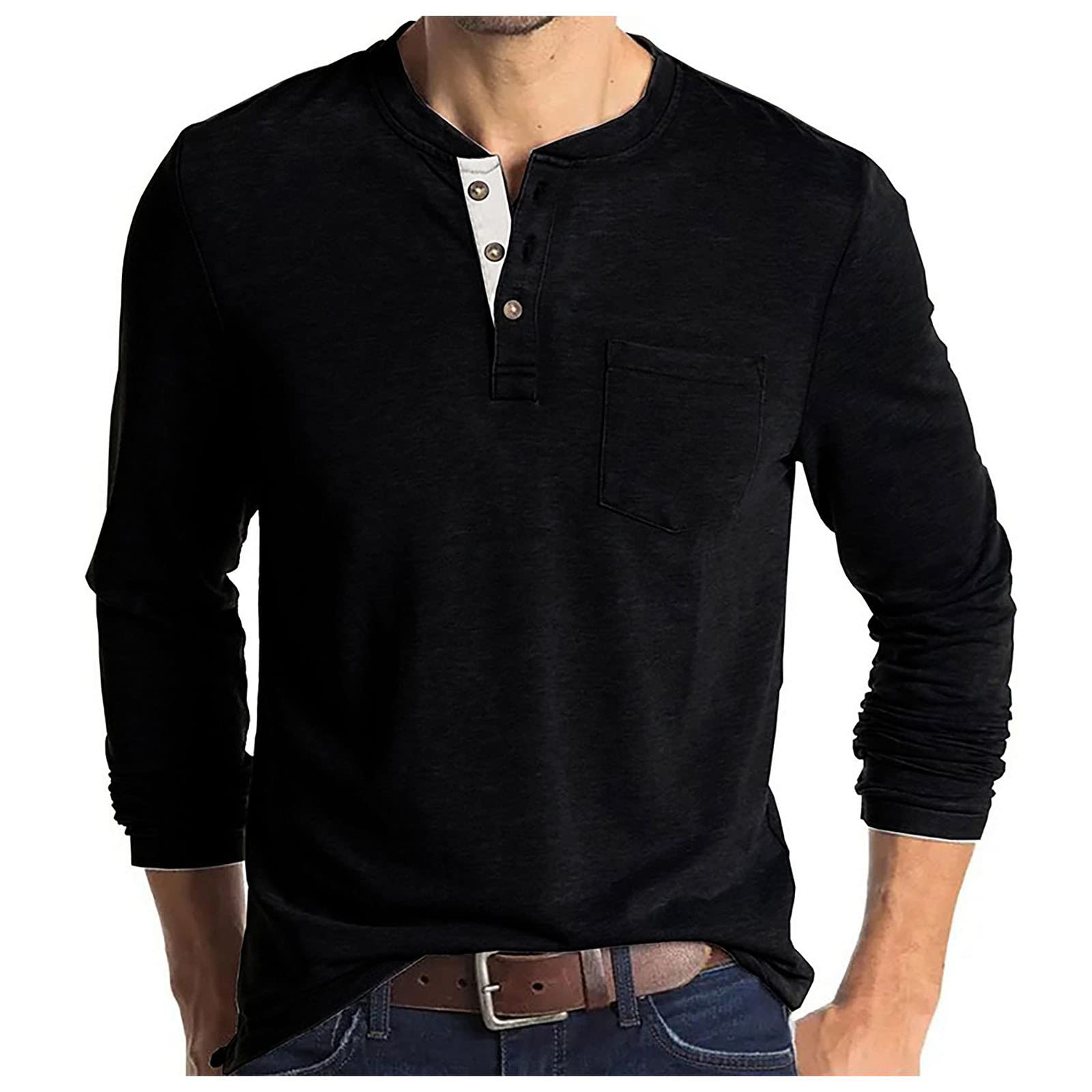 DuDubaby Western Shirts for Men Hedging Print Round Neck Loose Casual Long Sleeves Top Cotton T Shirts for Men