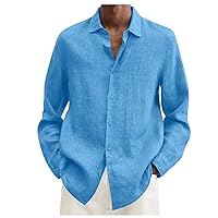 Linen Mens Shirt,Plus Size Long Sleeve Baggy Solid Shirt Summer Lightweight Casual Fashion T-Shirt Blouse Top Trendy 2024 Outdoor Tees Light Blue XXXXL