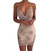 XJYIOEWT Graduation Dress Long Sleeve,New Women's Sexy V Neck Camisole Backless Sequin Dress Summer Party Dress Semi for