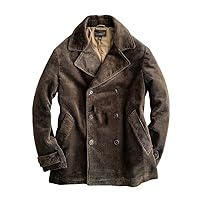 Men's Pea Coat Corduroy Double-Breasted Thick Regular Fit Military Style Vintage Winter Warm Outerwear