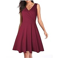 Wedding Guest Dresses for Women Sleeveless Wrap V-Neck A-Line Bridesmaid Cocktail Party Dress Flare Midi Prom Dress