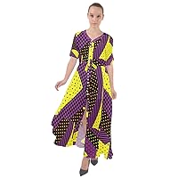 CowCow Womens Sexy Slit Front Long Maxi Polka Dots Mosaic Pattern Stripes Waist Tie Beach Boho Maxi Dress, XS-3XL