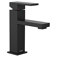 Moen Revyl Matte Black One-Handle Single Hole Modern Bathroom Sink Faucet with Optional Deckplate and Spring Loaded Drain Assembly, 84771BL