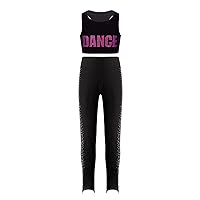 Big Girls Two Piece Athletic Outfit Sweetheart Racer Back Top with Leggings for Gymnastics/Dance/Sports